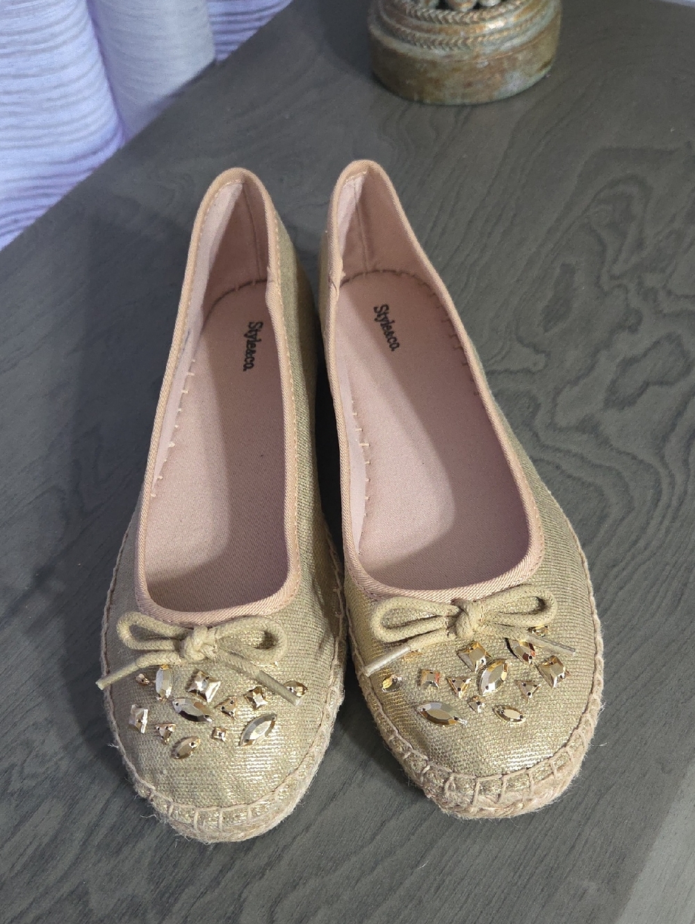 Style & Co. Gold Embellished Espadrille Flats Size 8.5